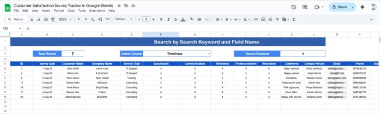 Customer Satisfaction Survey Tracker in Google Sheets - Next Gen Templates