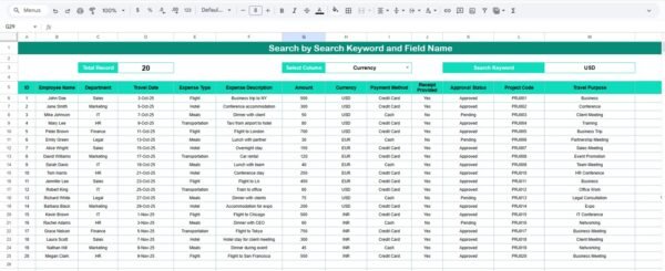 Employee Business Travel Expense Tracker in Google Sheets - Image 3