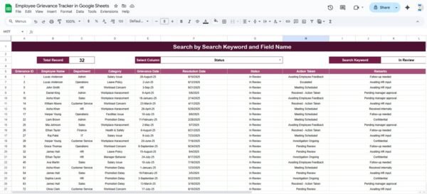 Employee Grievance Tracker in Google Sheets - Image 2
