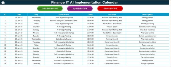 Finance IT AI Implementation Calendar in Excel - Image 2
