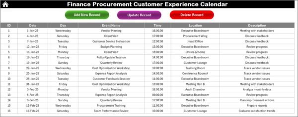 Finance Procurement Customer Experience Calendar in Excel - Image 2