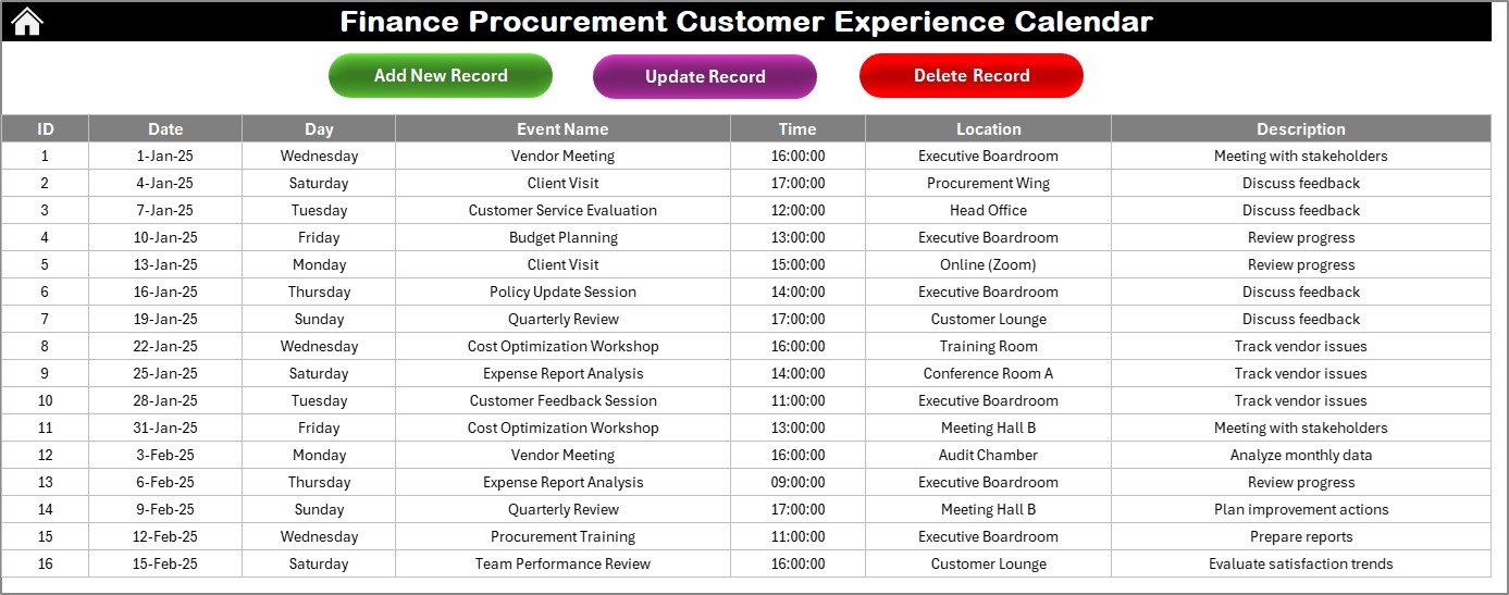 Finance Procurement Customer Experience Calendar in Excel - Image 2