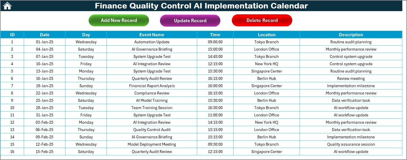 Finance Quality Control AI Implementation Calendar in Excel - Image 2