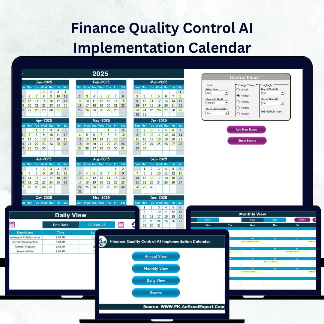 Finance Quality Control AI Implementation Calendar in Excel