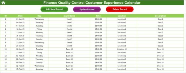 Finance Quality Control Customer Experience Calendar in Excel - Image 2