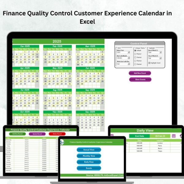 Finance Quality Control Customer Experience Calendar in Excel