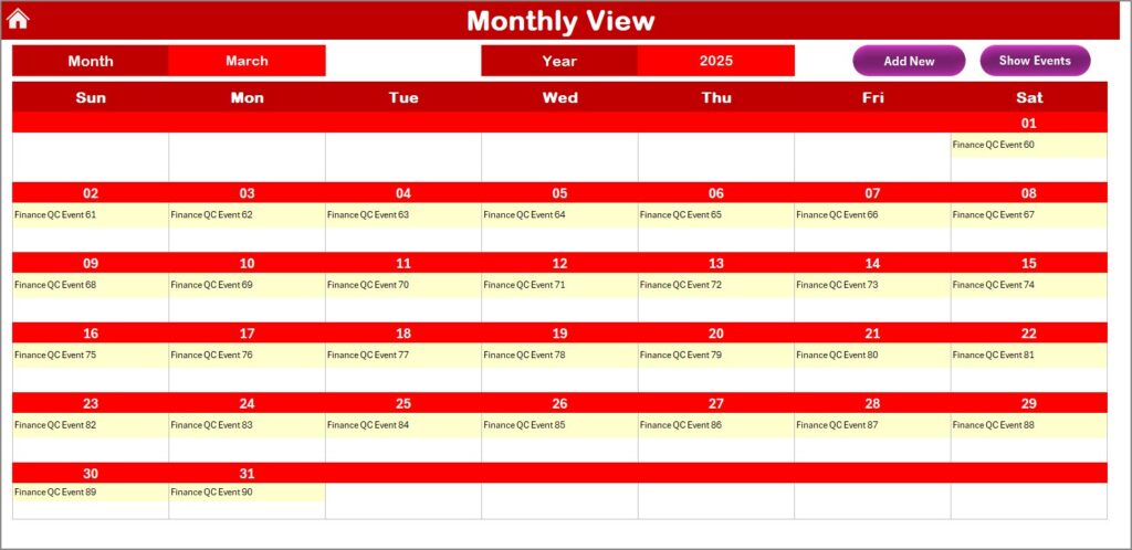 Finance Quality Control Remote Work Calendar in Excel - Next Gen Templates