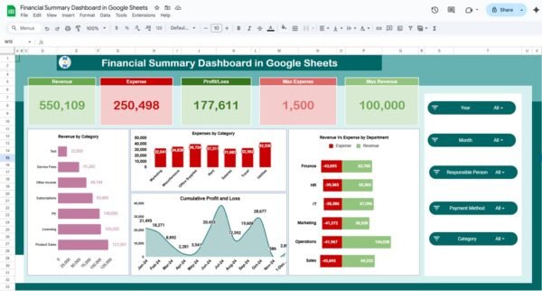 Financial Summary Dashboard in Google Sheets - Image 2