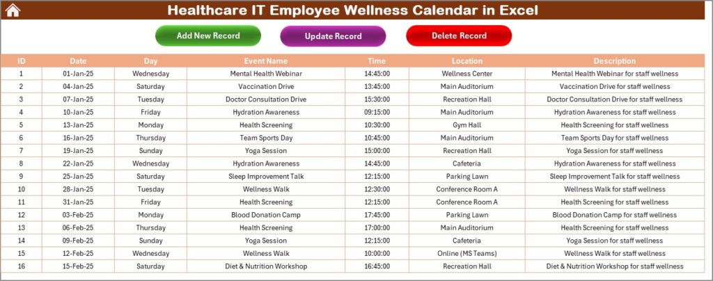 Healthcare IT Employee Wellness Calendar in Excel - Next Gen Templates