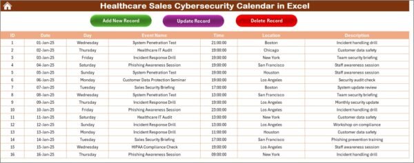 Healthcare Sales Cybersecurity Calendar in Excel - Image 6