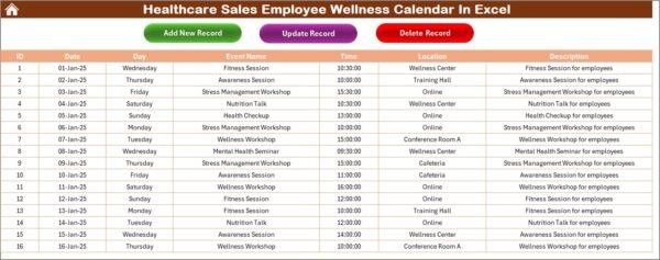Healthcare Sales Employee Wellness Calendar in Excel - Image 2