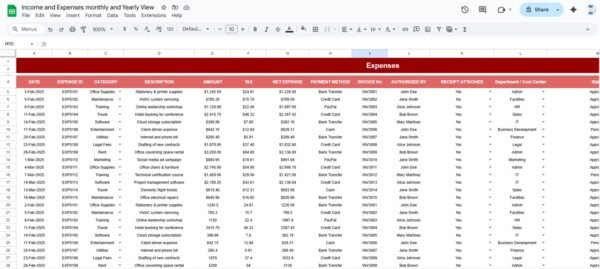 Income and Expenses Monthly and Yearly View in Google Sheets - Image 3