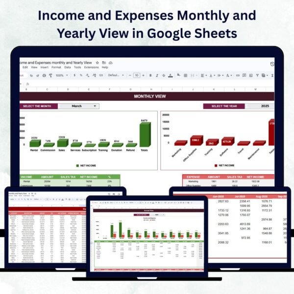 Income and Expenses Monthly and Yearly View in Google Sheets