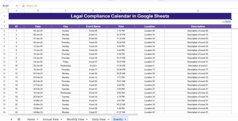 Legal Compliance Calendar in Google Sheets - Next Gen Templates