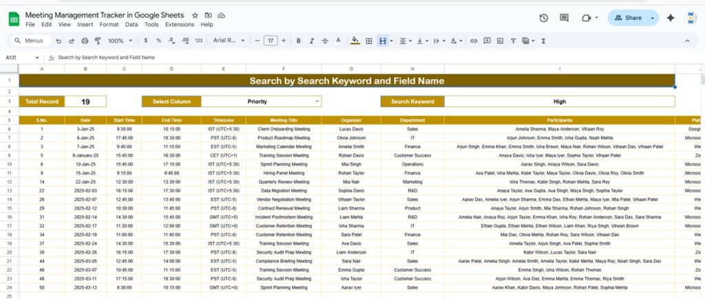 Meeting Management Tracker in Google Sheets - Next Gen Templates