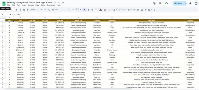 Meeting Management Tracker in Google Sheets - Next Gen Templates