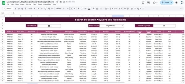 Meeting Room Utilization Dashboard in Google Sheets - Image 3