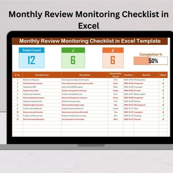 Monthly Review Monitoring Checklist in Excel