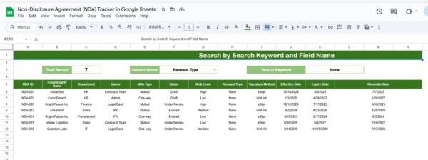 Non-Disclosure Agreement (NDA) Tracker in Google Sheets - Image 3