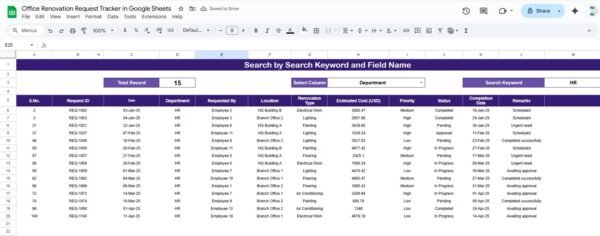 Office Renovation Request Tracker in Google Sheets - Image 2
