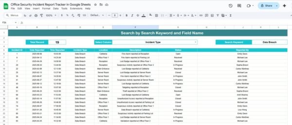 Office Security Incident Report Tracker in Google Sheets - Image 2