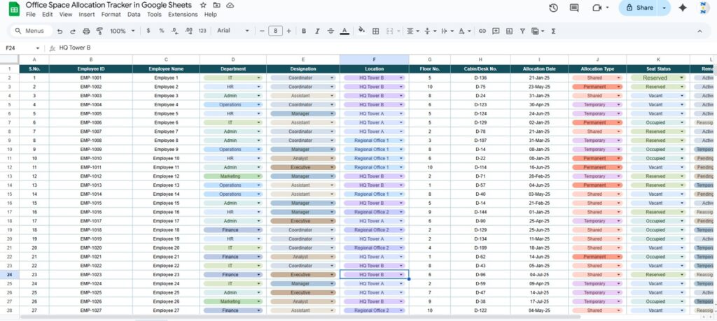 Office Space Allocation Tracker in Google Sheets - Next Gen Templates