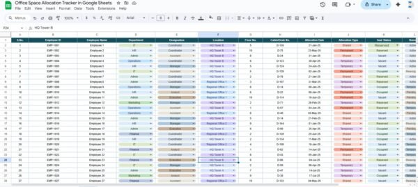 Office Space Allocation Tracker in Google Sheets - Image 4