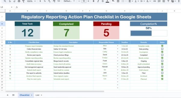 Regulatory Reporting Action Plan Checklist in Google Sheets - Image 3