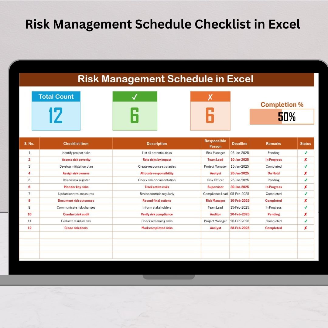 Risk Management Schedule Checklist in Excel