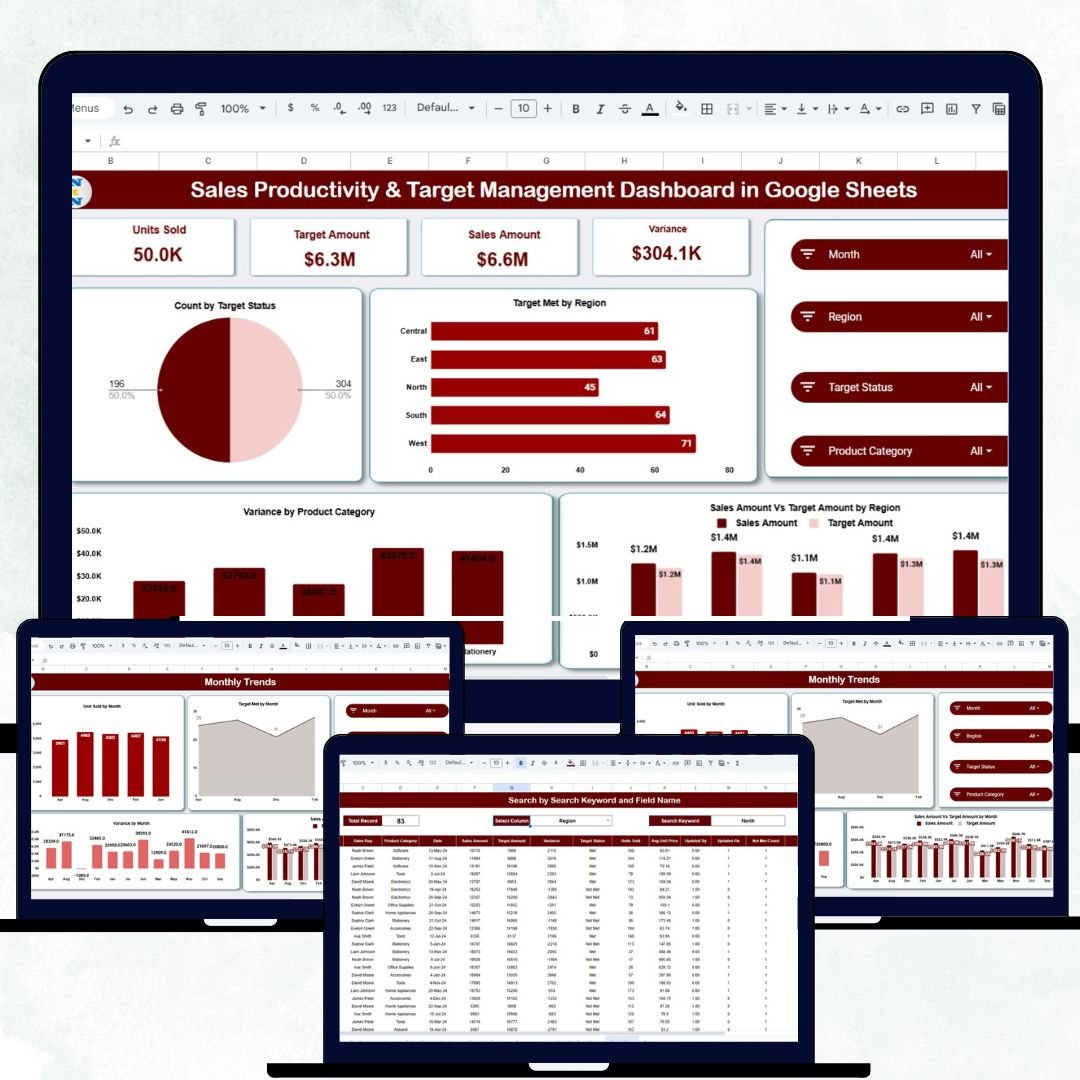 Sales Productivity & Target Management Dashboard in Google Sheets