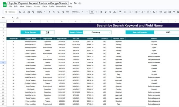 Supplier Payment Request Tracker in Google Sheets - Image 3