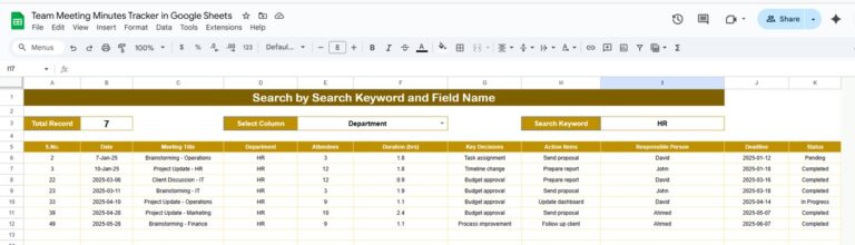 Team Meeting Minutes Tracker in Google Sheets - Next Gen Templates