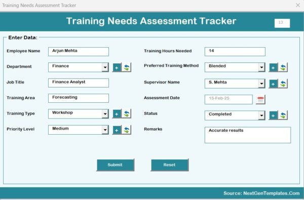 Training Needs Assessment Tracker in Excel - Image 6