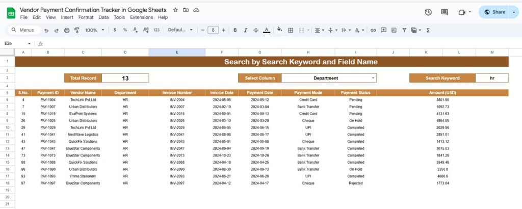 Vendor Payment Confirmation Tracker in Google Sheets - Next Gen Templates
