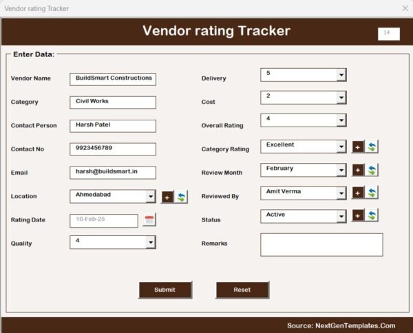 Vendor rating Tracker in Excel - Image 6