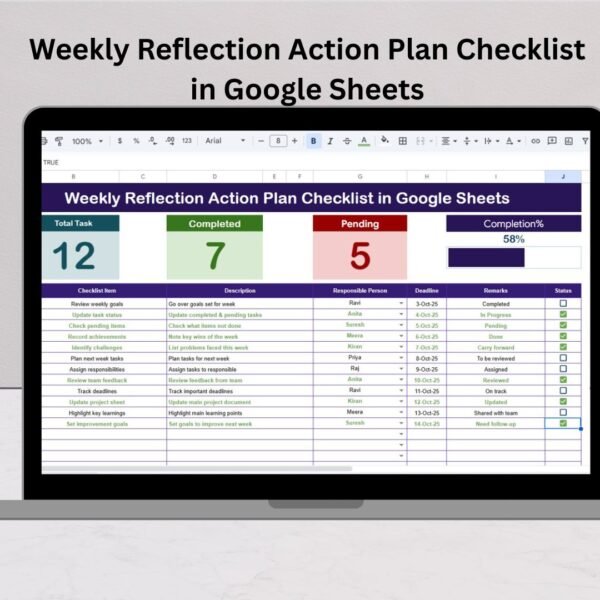 Weekly Reflection Action Plan Checklist in Google Sheets