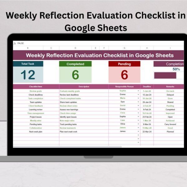 Weekly Reflection Evaluation Checklist in Google Sheets