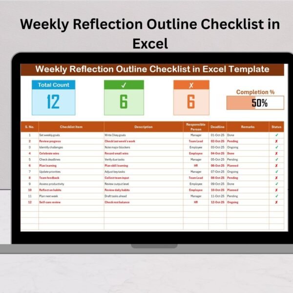 Weekly Reflection Outline Checklist in Excel