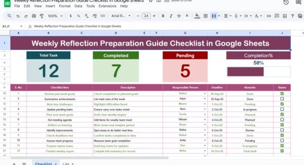 Weekly Reflection Preparation Guide Checklist in Google Sheets - Image 3