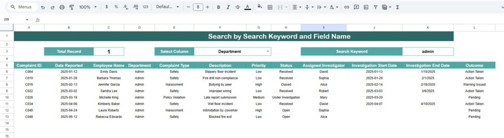 Employee Complaint Investigation Tracker in Google Sheets - Next Gen ...