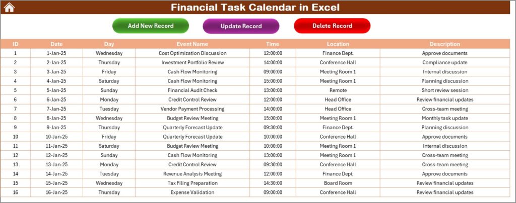 Financial Task Calendar in Excel - Next Gen Templates