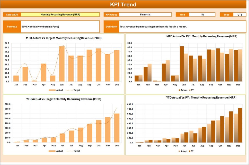 Fitness Industry KPI Scorecard in Excel - Next Gen Templates