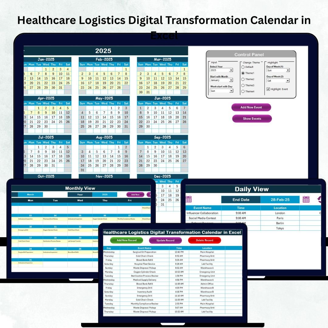 Healthcare Logistics Digital Transformation Calendar in Excel