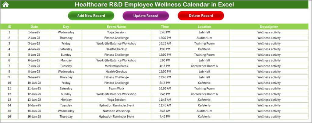 Healthcare R&D Employee Wellness Calendar in Excel - Next Gen Templates