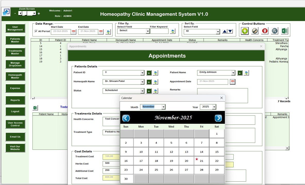 Homeopathy Clinic Management System V1.0 in Excel VBA