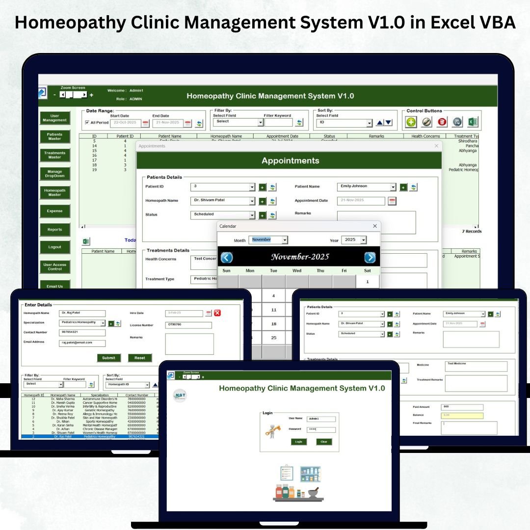 Homeopathy Clinic Management System V1.0 in Excel VBA