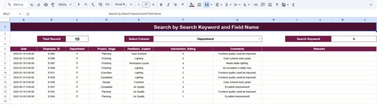 Office Renovation Feedback Tracker in Google Sheets - Next Gen Templates