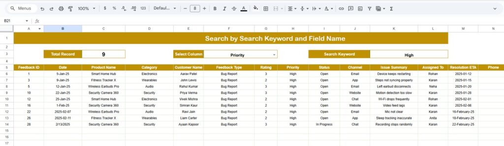 Product Feedback Tracker in Google Sheets - Next Gen Templates