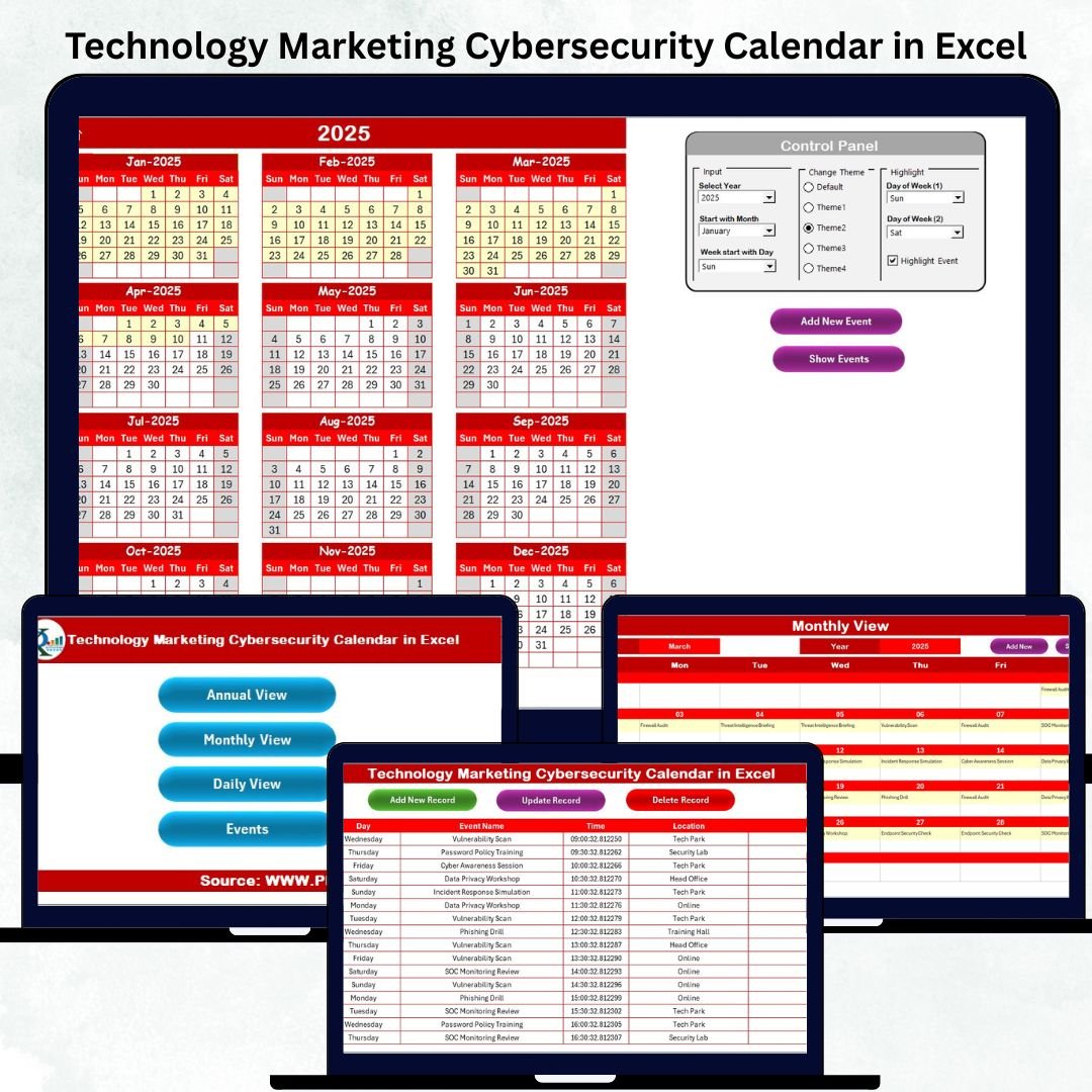 Technology Marketing Cybersecurity Calendar in Excel