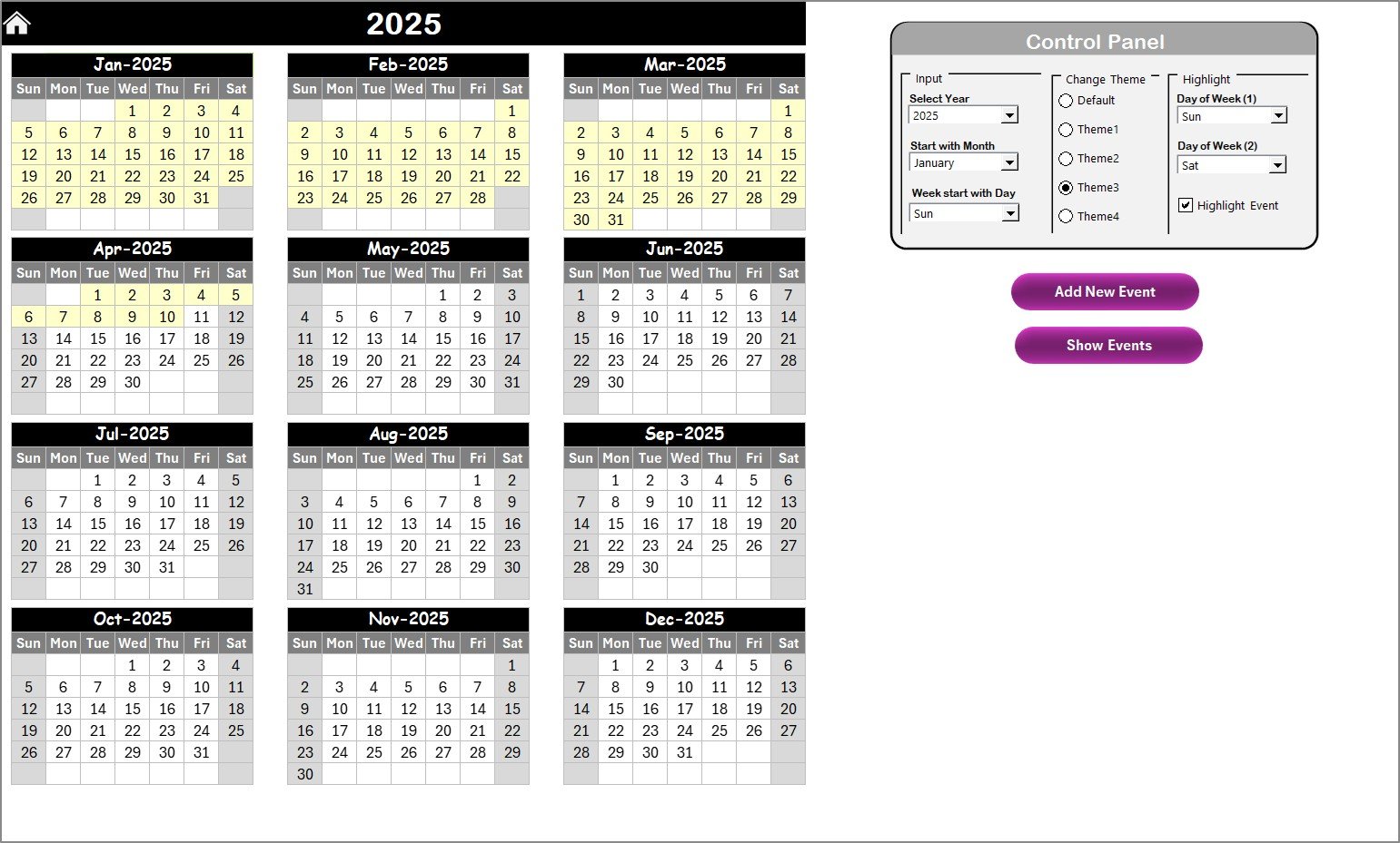 Technology Marketing Employee Wellness Calendar in Excel